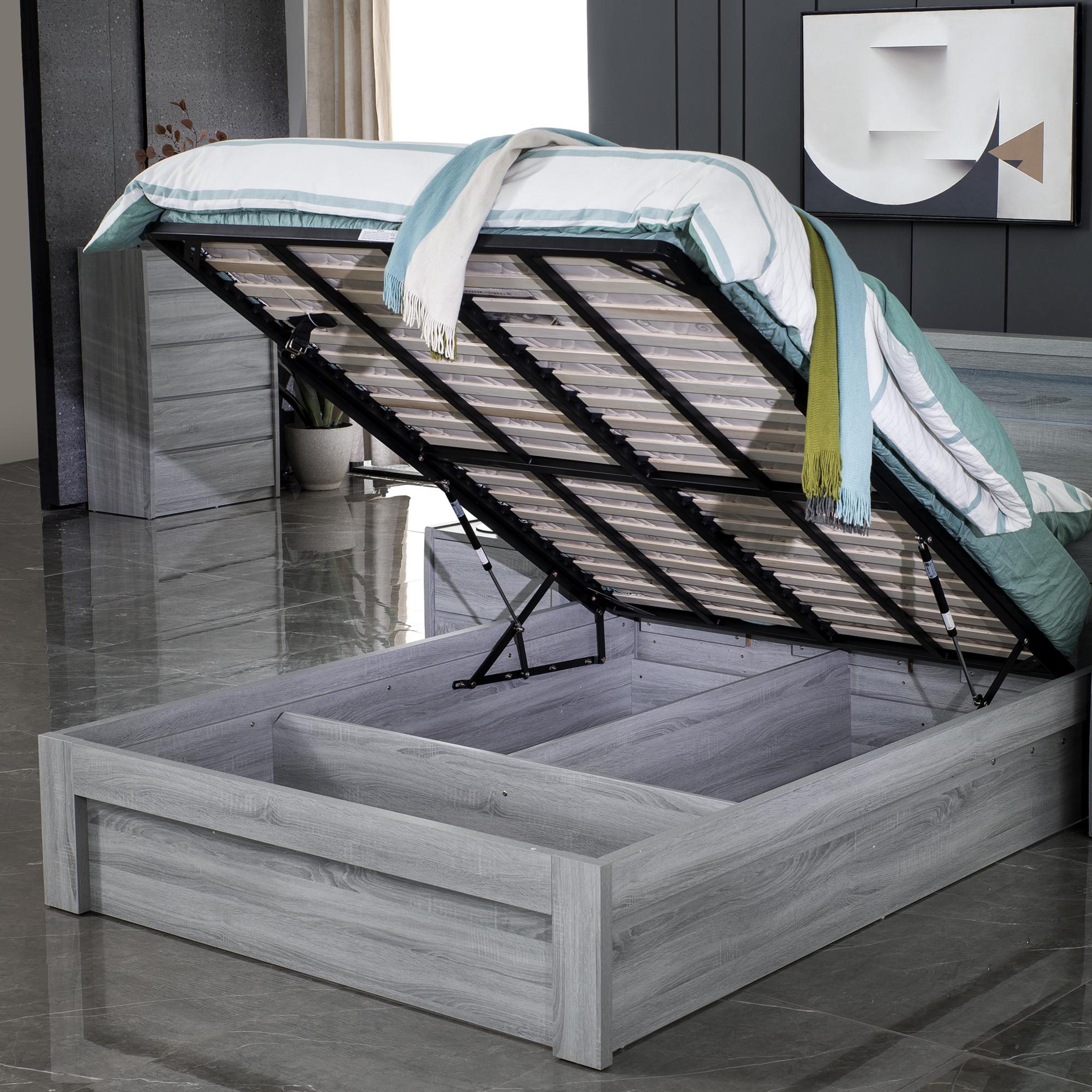 Lifestyle image of the  Bellevue Bed Frame, Front Slat Gas Lift Base, Cement Grey from Forty Winks