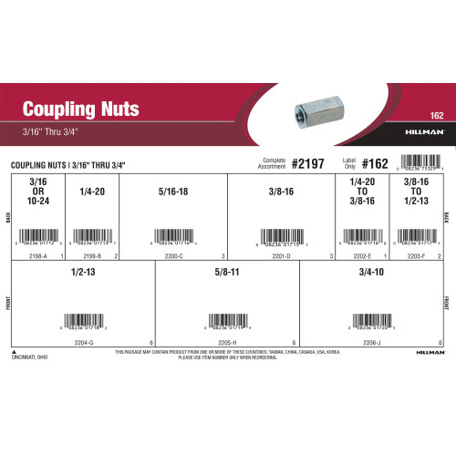 Coupling Nuts Assortment (3/16