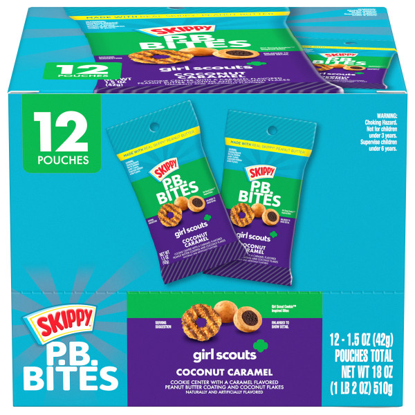 SKIPPY(r) P.B. Bites Coconut Caramel, 1.5 oz. Pouch . C1C1 - Front Center In Package (Hi Res)