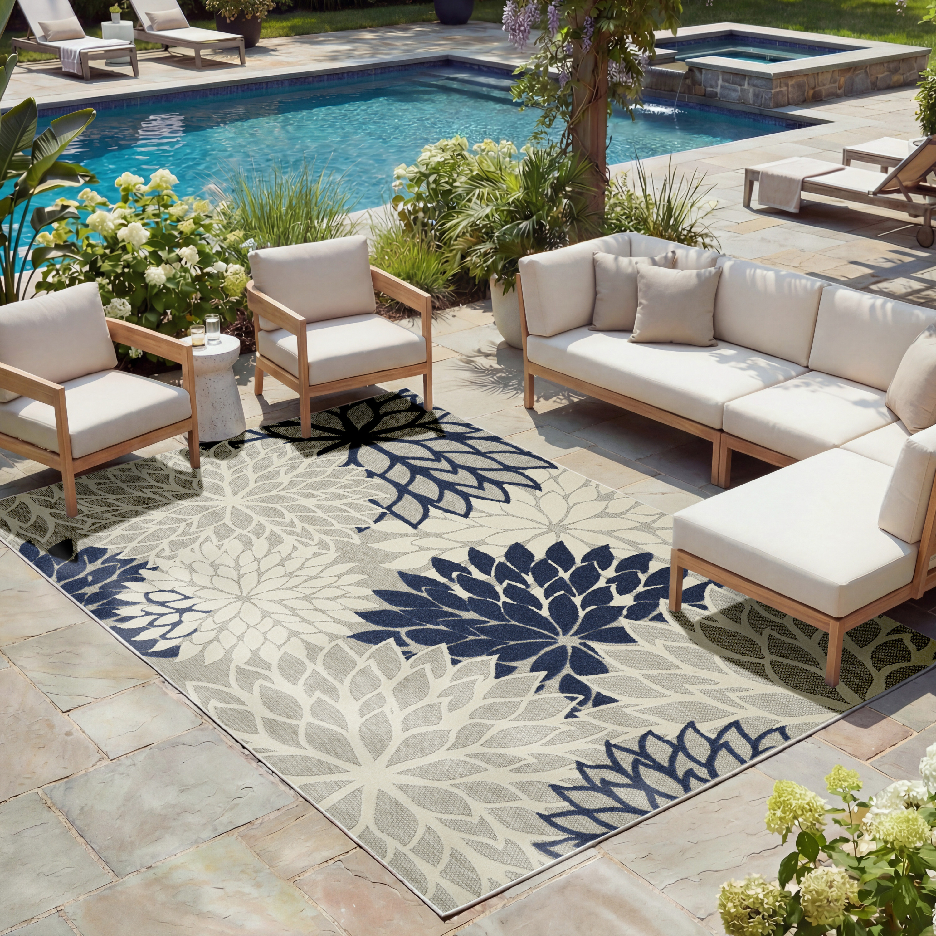 Nourison Aloha 6' x 9' Ivory Navy Tropical Rug