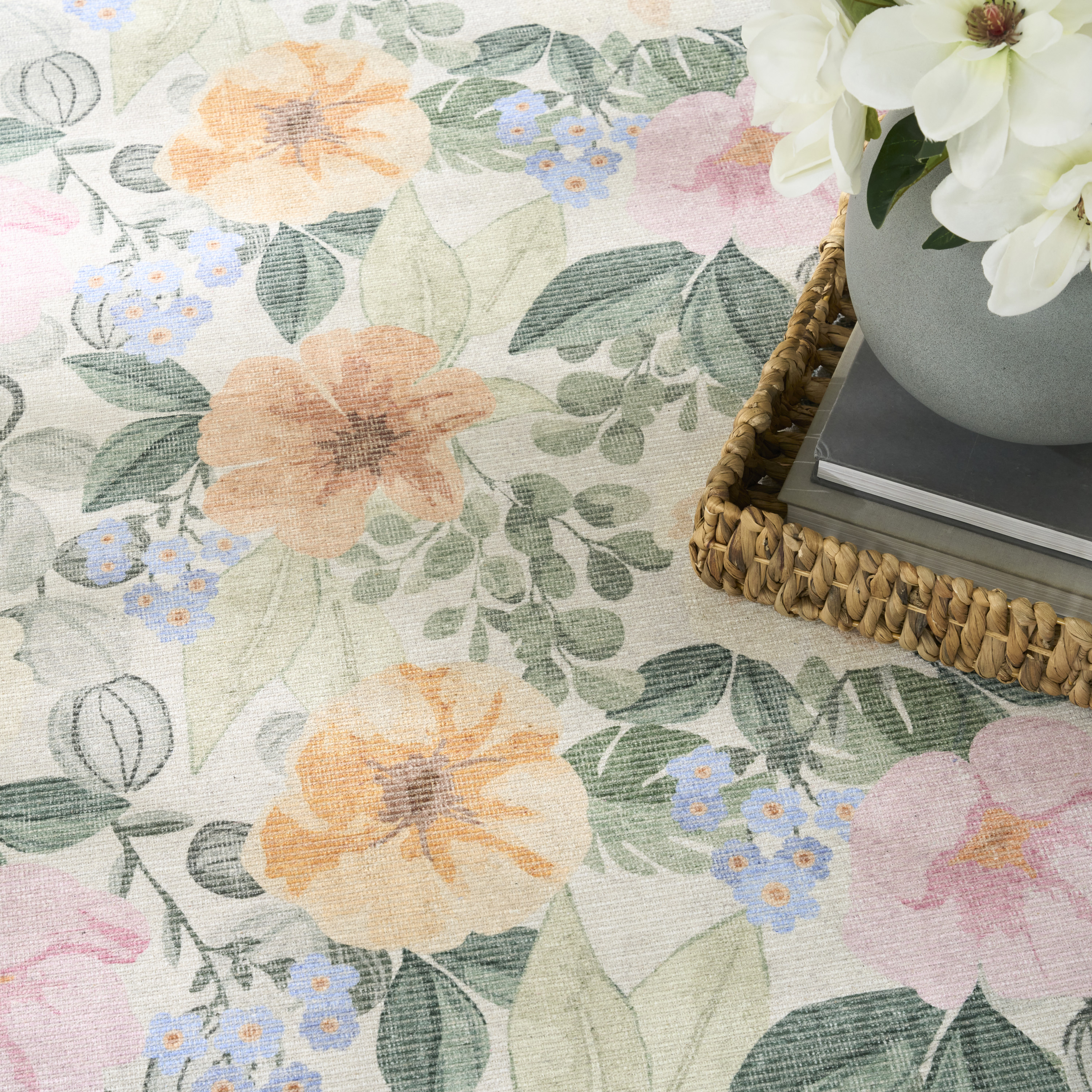 Nourison Botanical Washables 7'6" x 9'10" Ivory Multicolor Farmhouse Indoor Rug