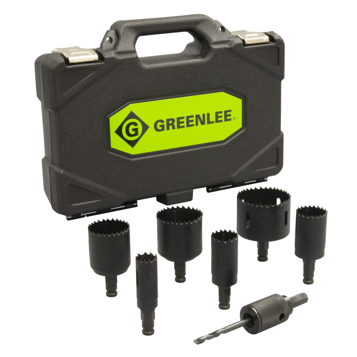 Quick Change Hole Saw Kit.  New arbor allows for rapid mounting or removal of hole saws.  Faster, easier slug removal.  Drill pilot hole without saw.  Eliminates the 