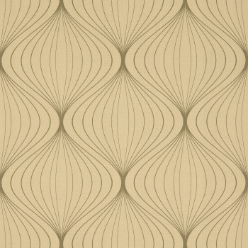 Beige geometric wallpaper—repeating vertical, onion-shaped motifs formed by thin curved lines—covers a flat surface, offering a mid-century modern decorative pattern in soft, evenly lit neutral tones.
