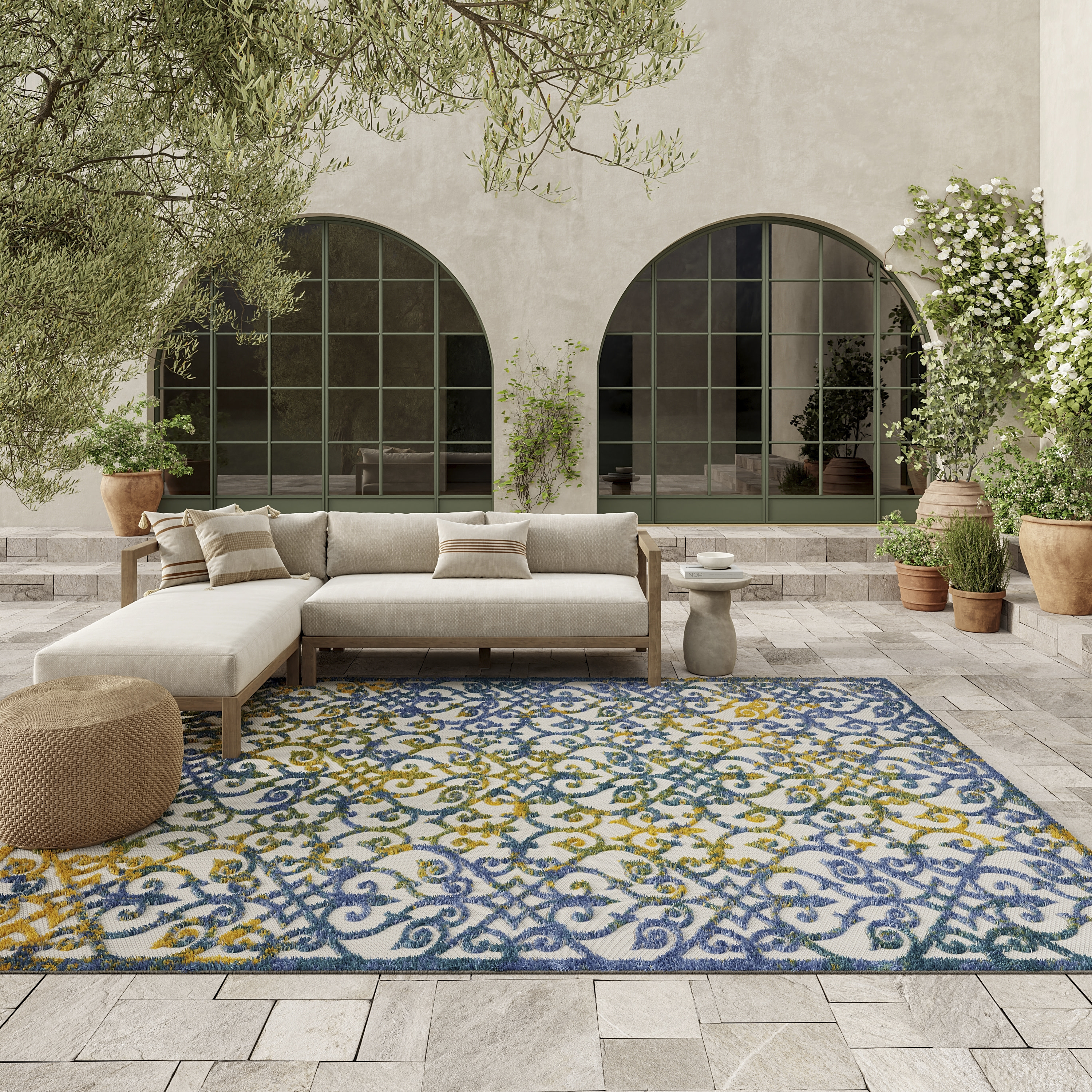 Nourison Aloha 6' x 9' Ivory Blue Contemporary Rug