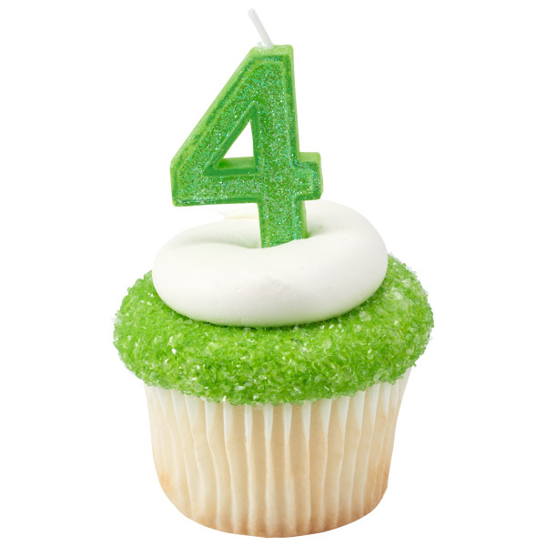 Mini Glitter Green Numeral Candles