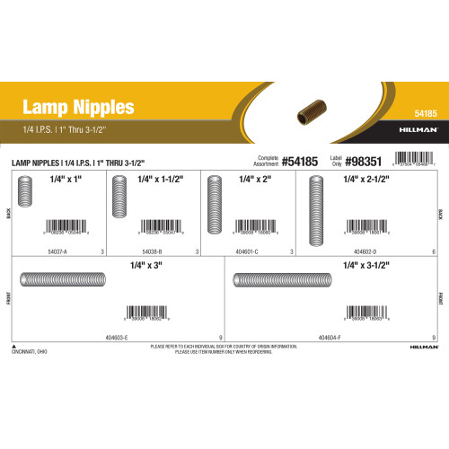 1/4 IPS Lamp Nipples Assortment (1