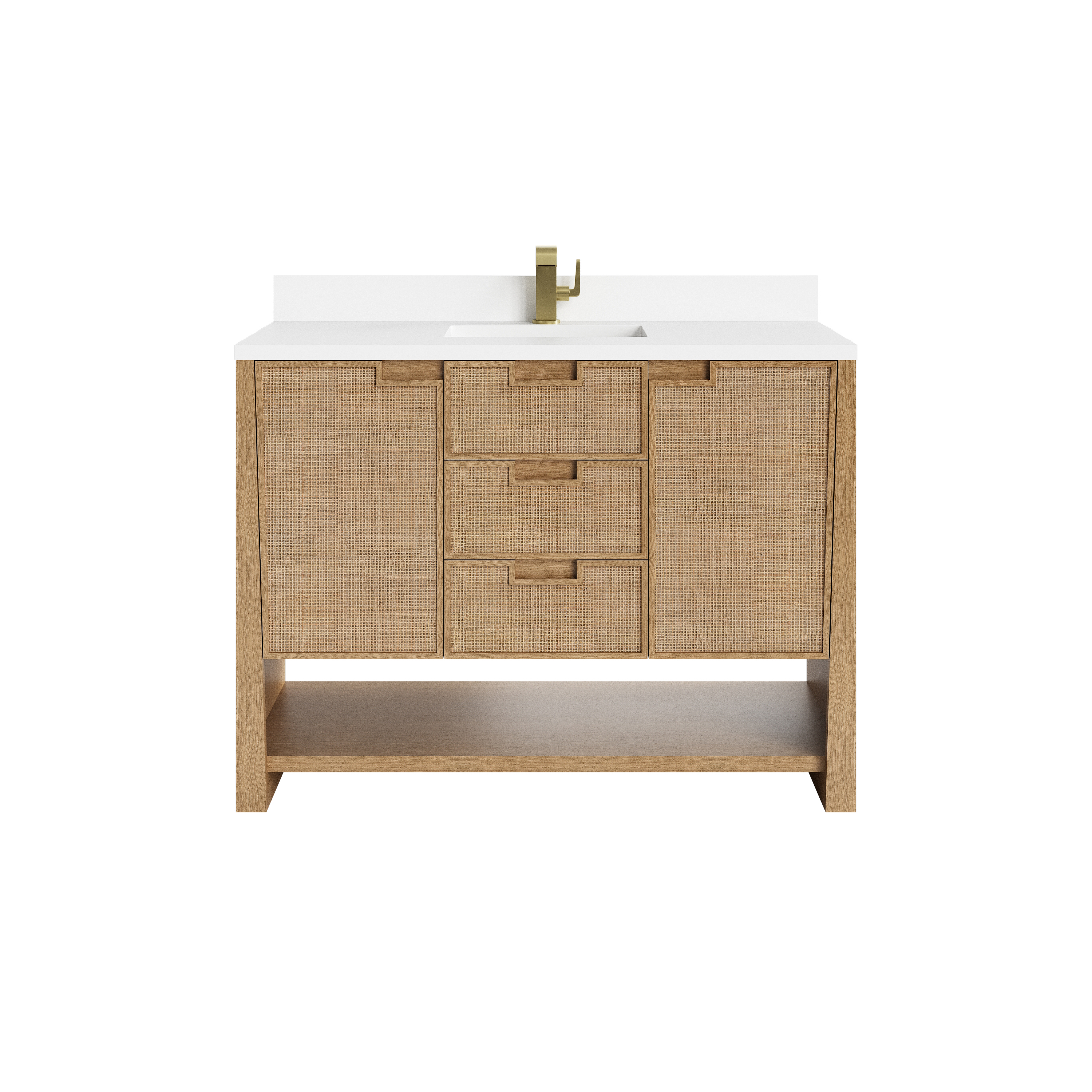 James Martin Vanities Solene 48" Single Vanity, Seaside Oak, w/ Single Hole 3 CM White Zeus Quartz Top & Backsplash