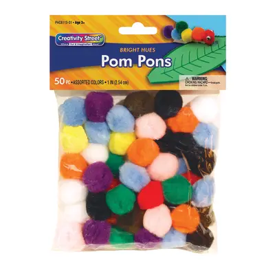 Creativity Street  Pom Pons, Bright Hues Assortment,  1", 50 Pieces