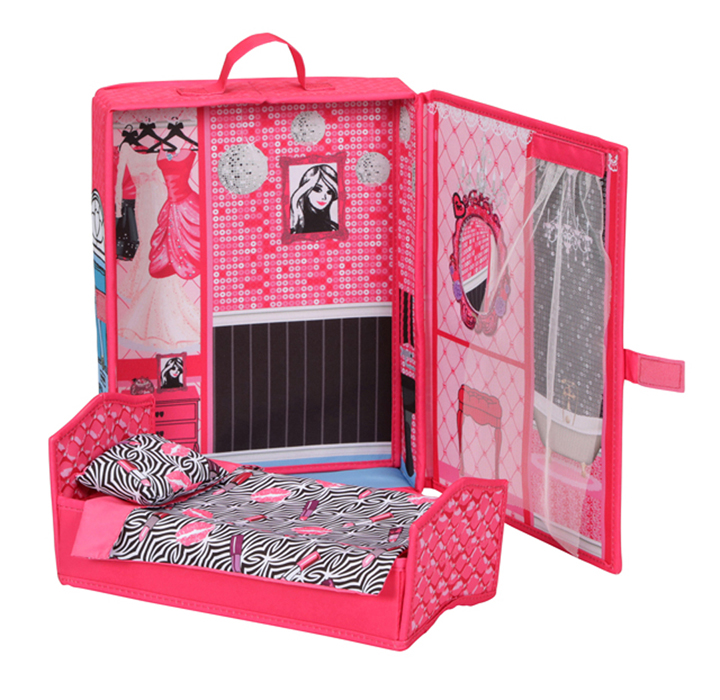 thumbnail video image 2 of Badger Basket Home & Go Dollhouse Playset Travel Storage Case with Bed for 12 inch Fashion Doll, 2 of 10