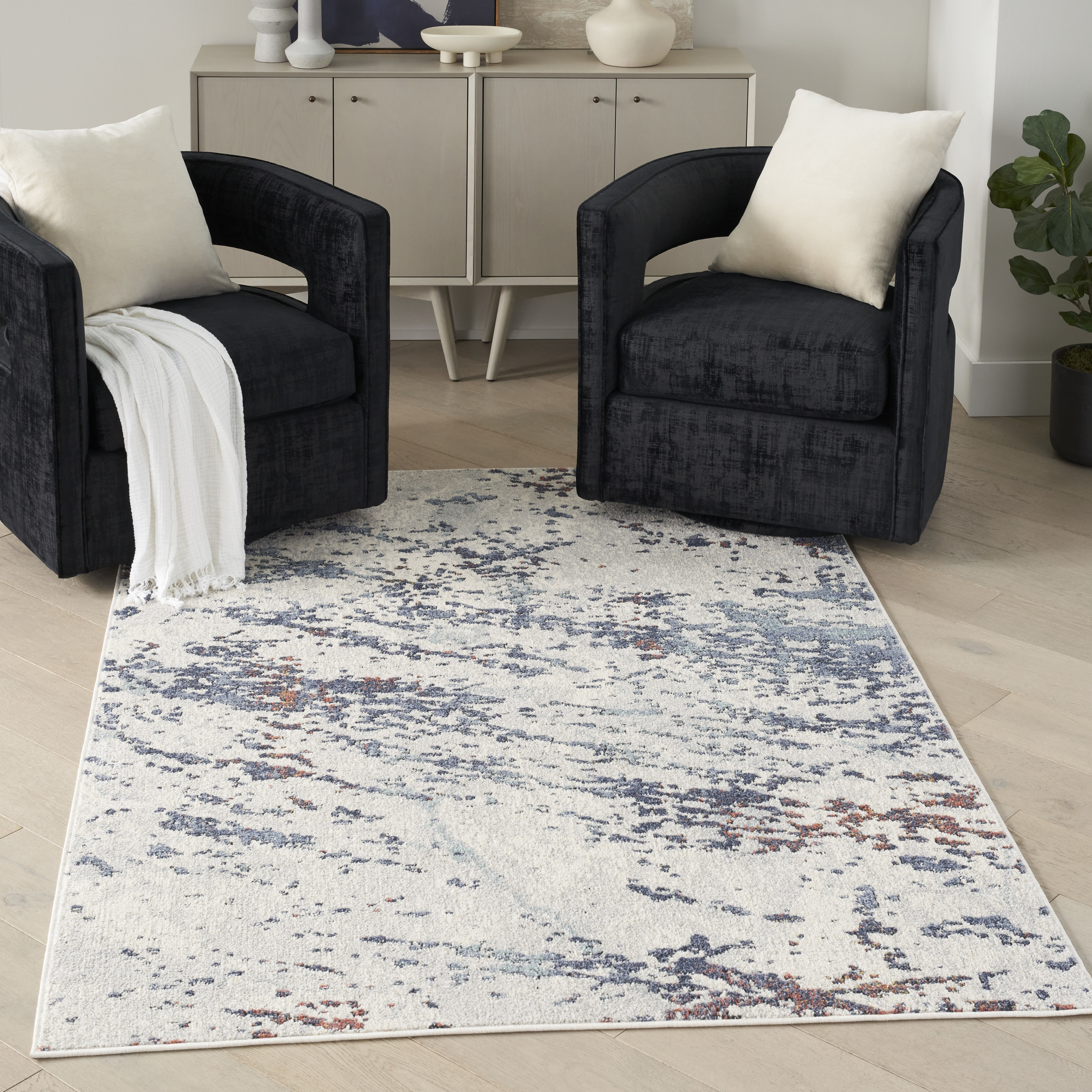 Nourison Motion 5'3" x 7' Ivory Blue Modern Indoor Rug