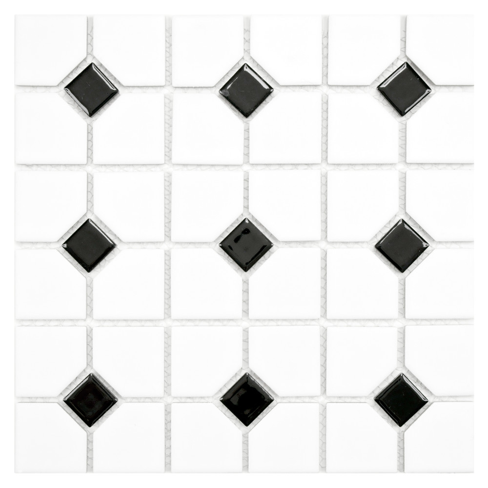 Oxford Matte White w/Black Dot 11-3/8 in. x 11-3/8 in. Porcelain Mosaic Tile