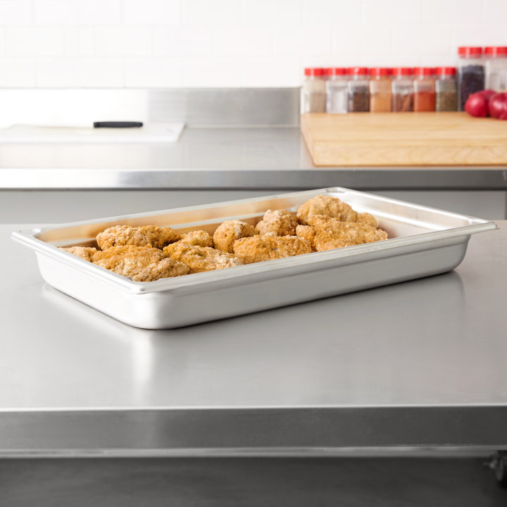 Full-size 2 ½-inch-deep Super Pan® heavy-duty stainless steel transport pan