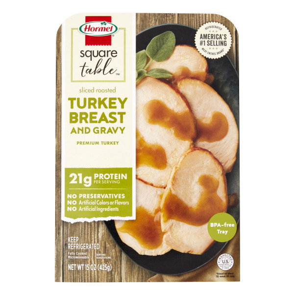 HORMEL(r) SQUARE TABLE(tm) Sliced Roasted Turkey Breast & Gravy Case 6/15oz . C1CB - Front Center Inner Pack (Hi Res)