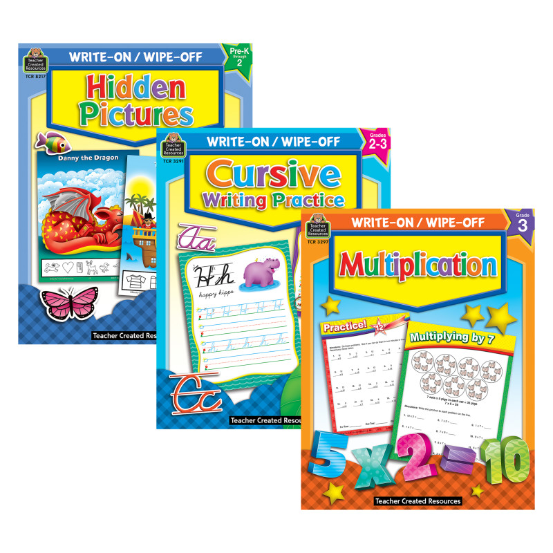 Skill-Building Write & Wipe Activity Book Kit – Cursive, Multiplication, and Hidden Pictures