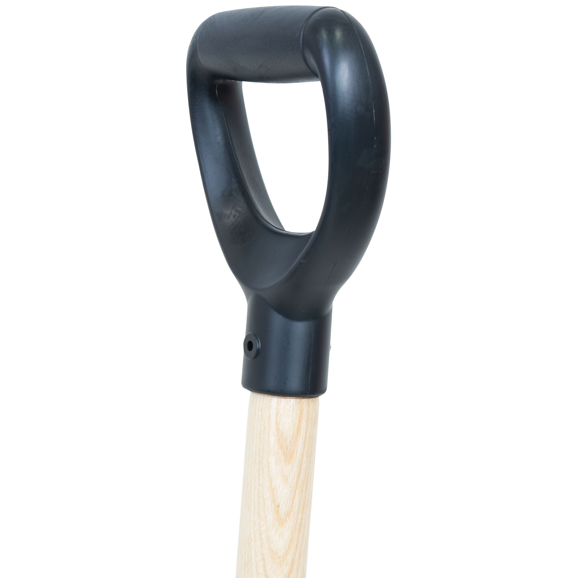 Ergonomic D grip handle feature in wood handle poly scoop.