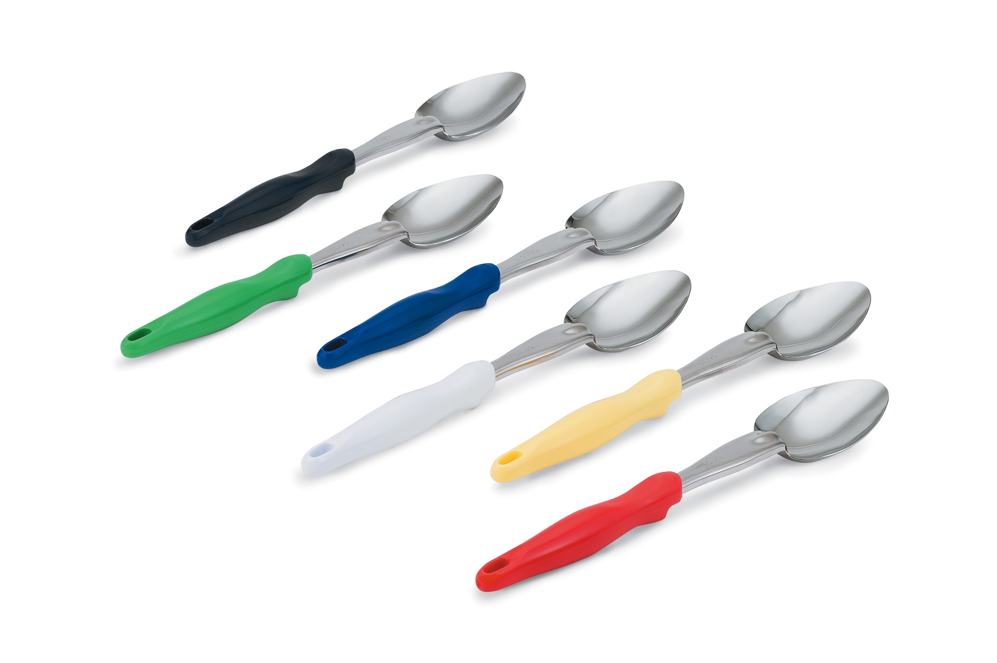 Heavy-duty stainless steel solid basting spoon with red Ergo Grip™ handle