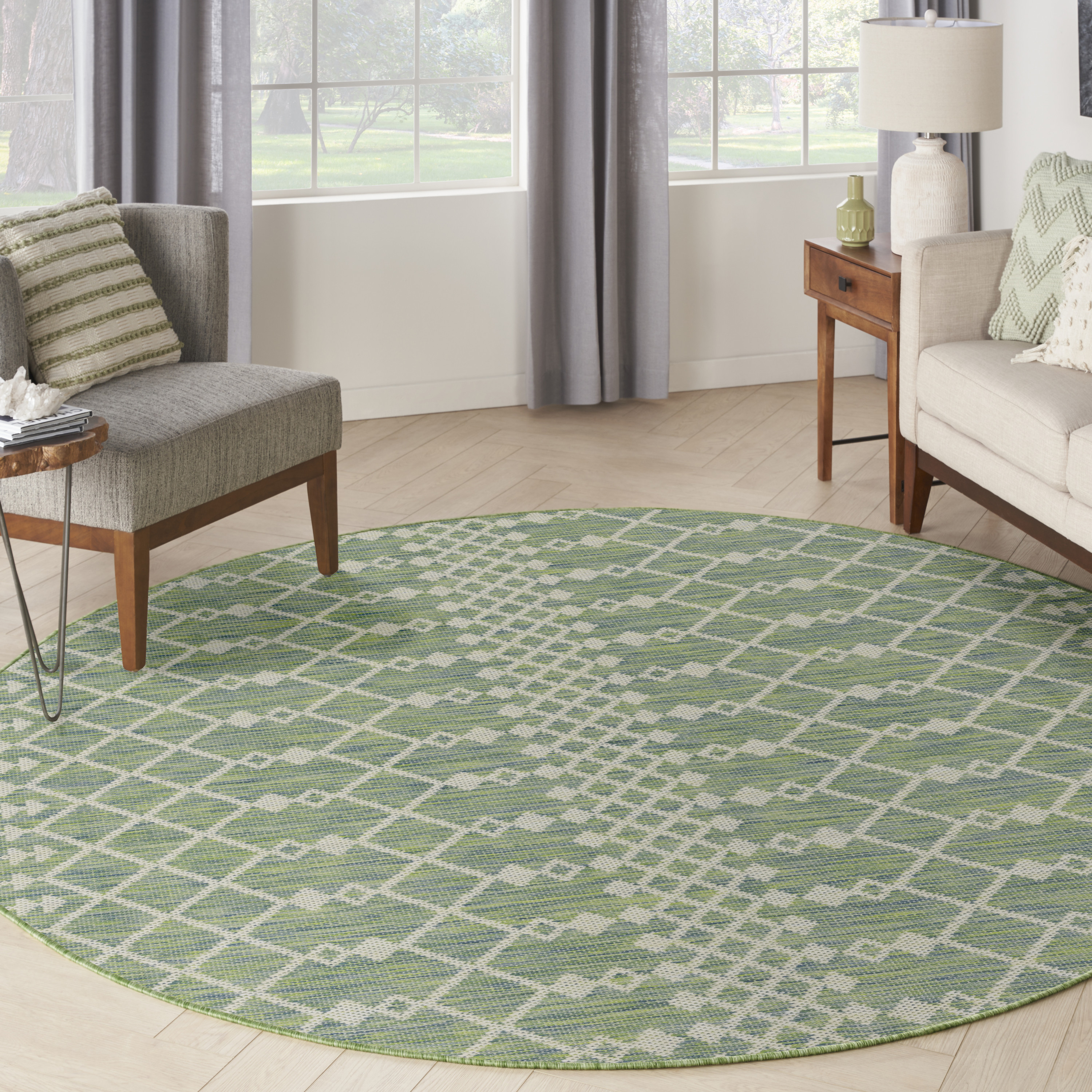 Nourison Positano 8' x Round Blue Green Modern Rug