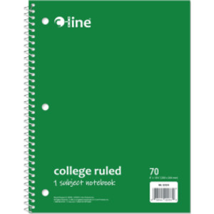 College-Ruled 1-Subject Notebook, 70 Sheets, Green
