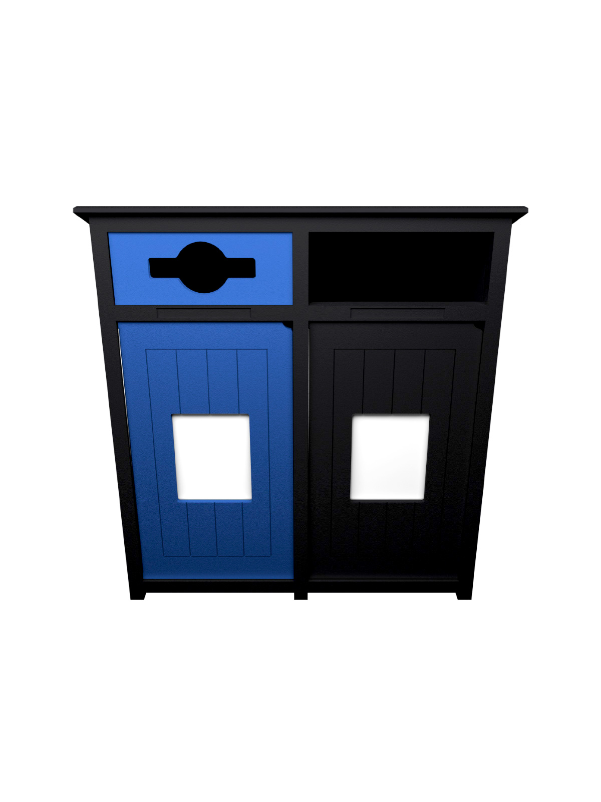 Busch Systems Aspyre Collection Aura Series double in black with blue and black doors and openings with door signs