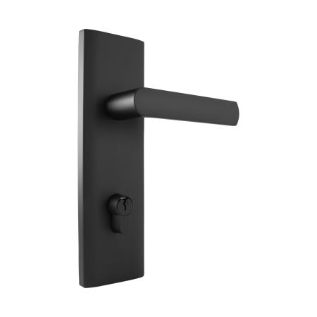 TradePro Round Rose Bela Long Plate Double Cylinder Entrance Lever Set in Matte Black