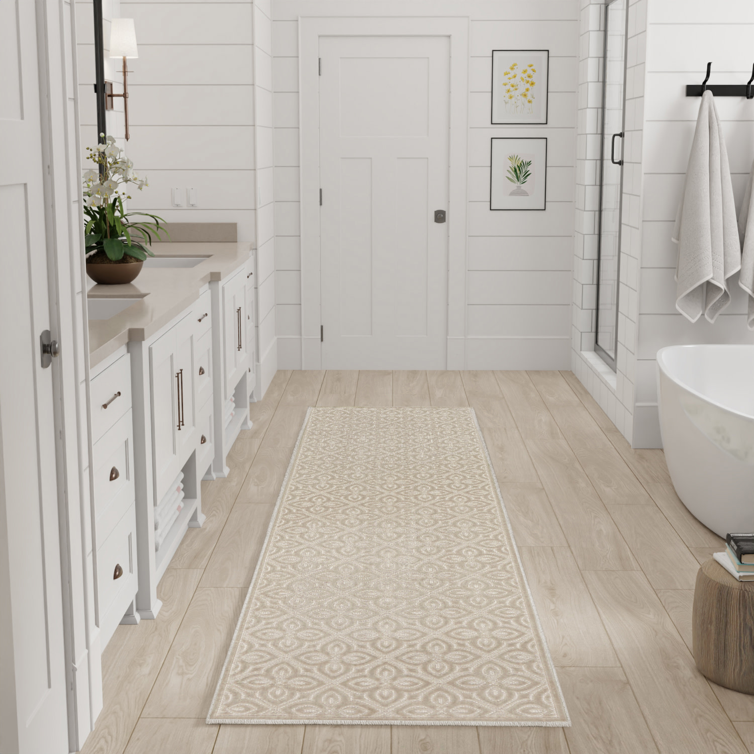 Nourison Washable Charm 2'2" x 8' Silver Ivory Contemporary Indoor Rug