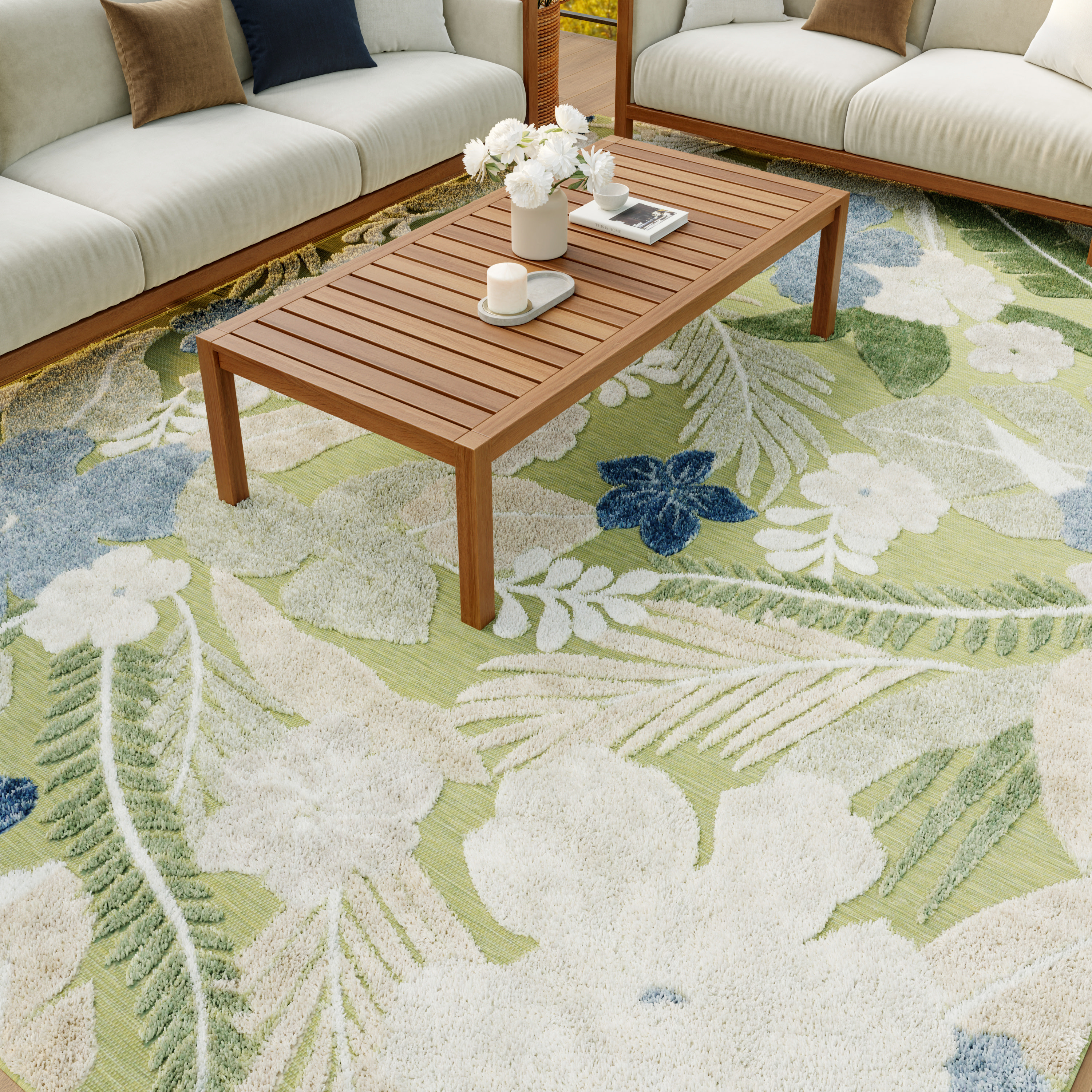 Nourison Suncoast 7'10" x 9'10" Green Blue Tropical Rug