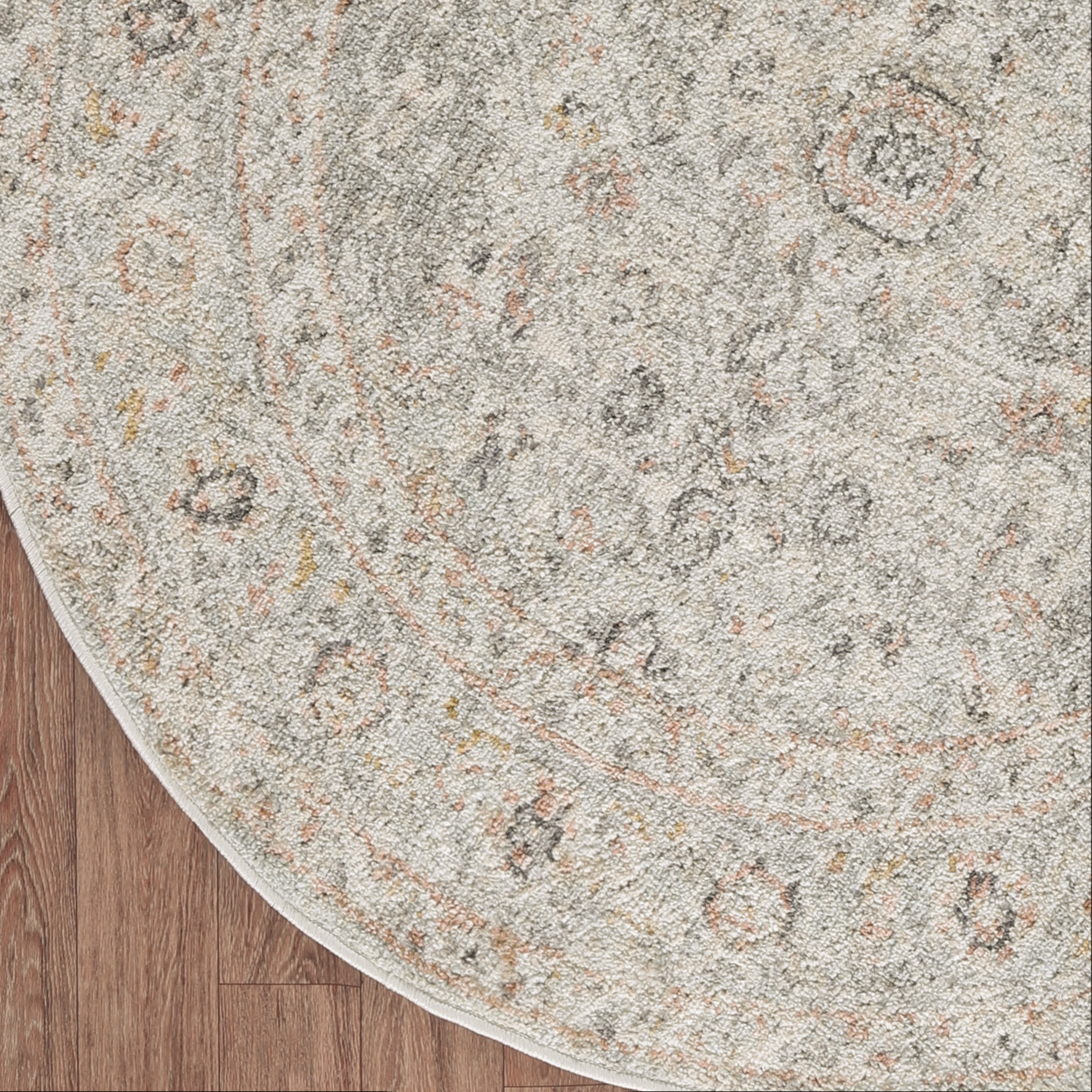 Nourison Oushak Home 4' x Round Light Grey Vintage Indoor Rug