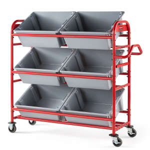 Rubbermaid Commercial, Tote Picking Cart with Angled Shelves, Red