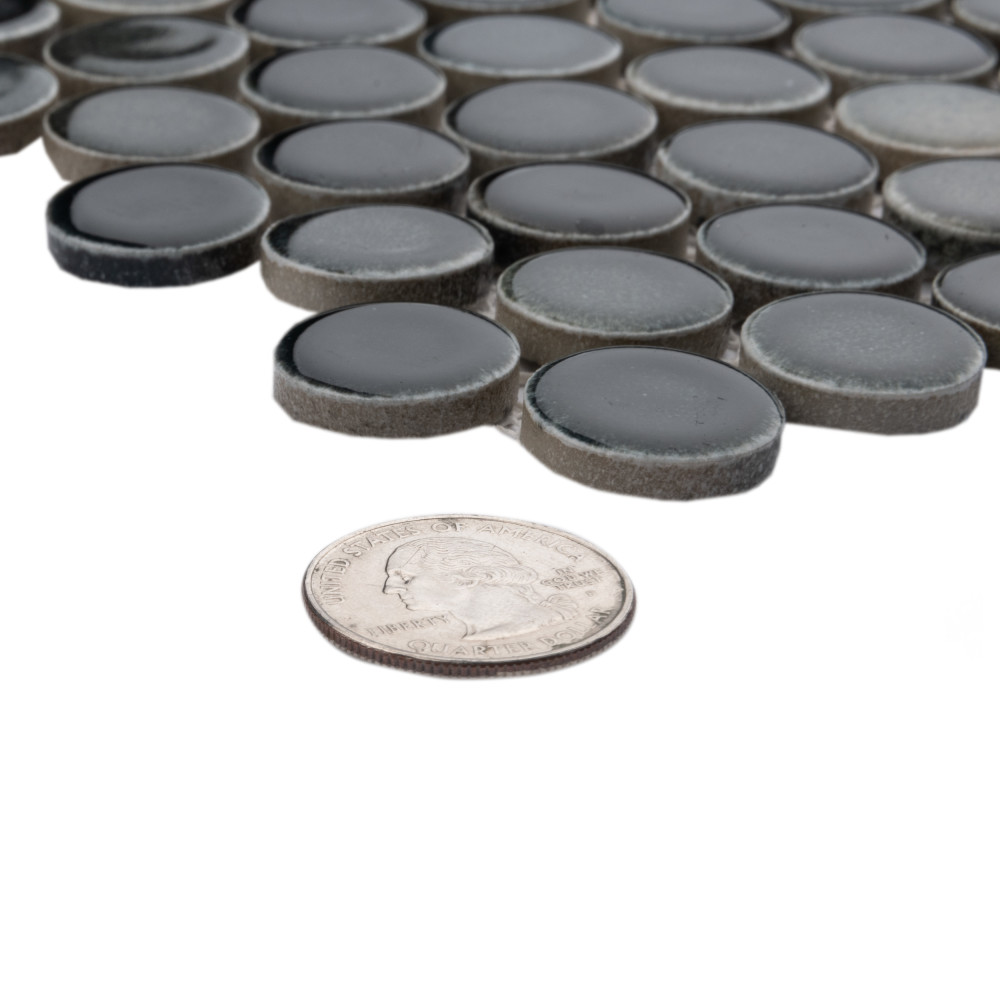 Hudson Penny Round Stormy Night 11-7/8 in. x 12-5/8 in. Porcelain Mosaic Tile