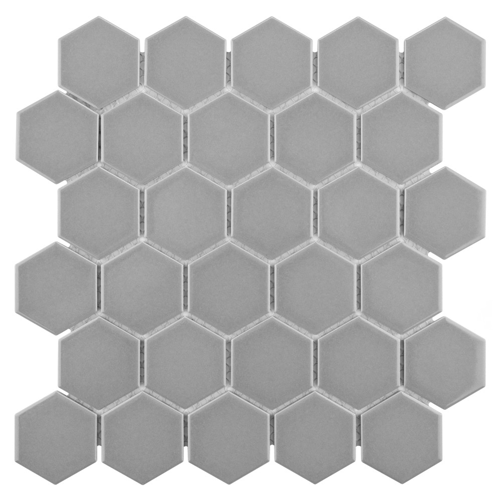 Metro 2″ Hex Glossy Light Grey 11-1/8 in. x 12-5/8 in. Porcelain Mosaic Tile