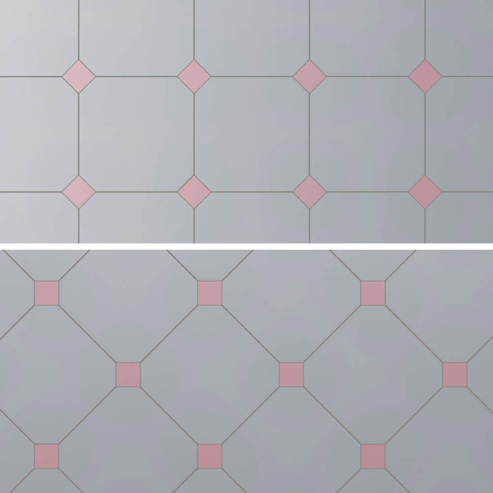 Vaudeville Octagon Humo with Taco Pink 7-7/8 in. x 7-7/8 in. Porcelain Floor and Wall Tile