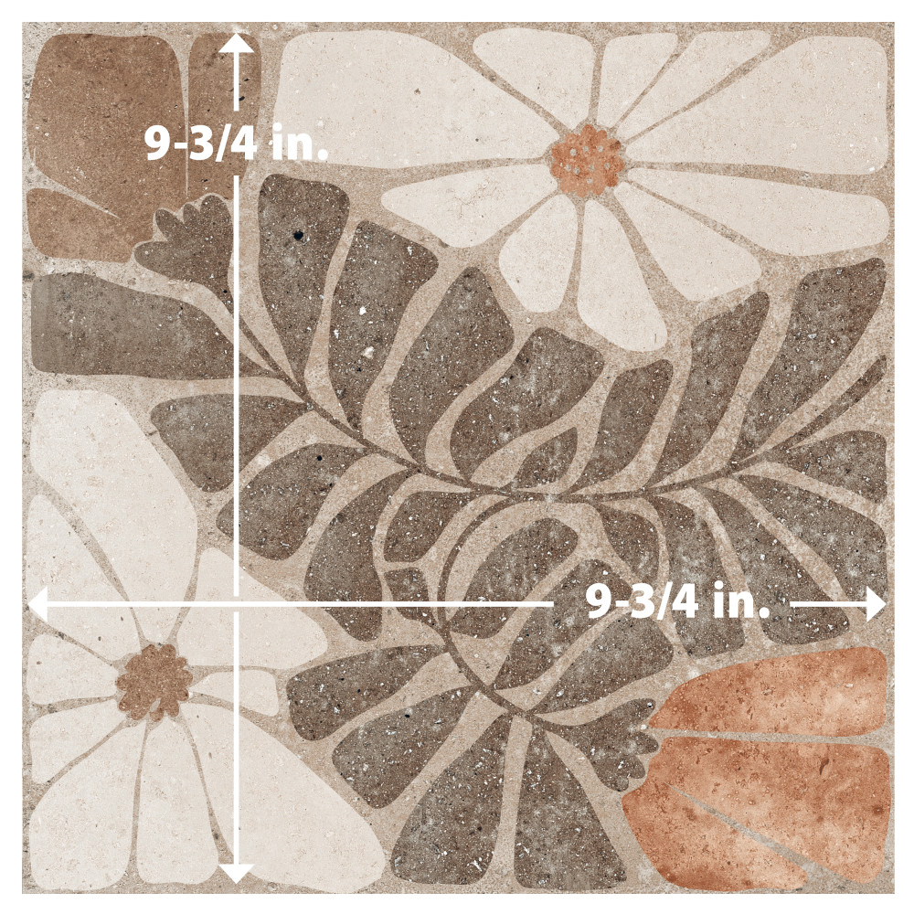 Adagio Decor Fiori 9-3/4 in. x 9-3/4 in. Porcelain Floor and Wall Tile
