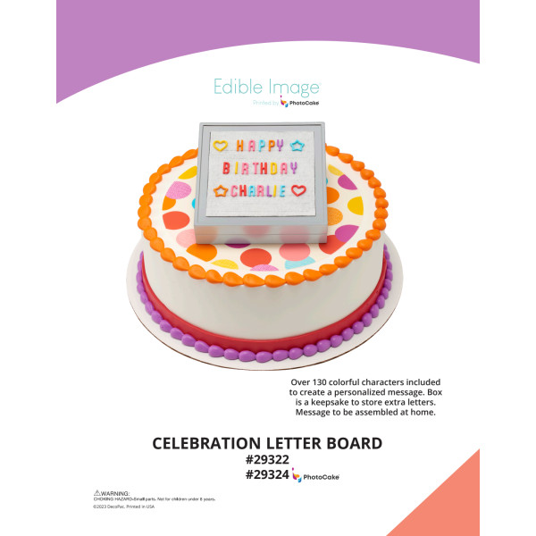 Celebration Letter Board The Magic of Cakes® PhotoCake® Enhanced Round Background Page