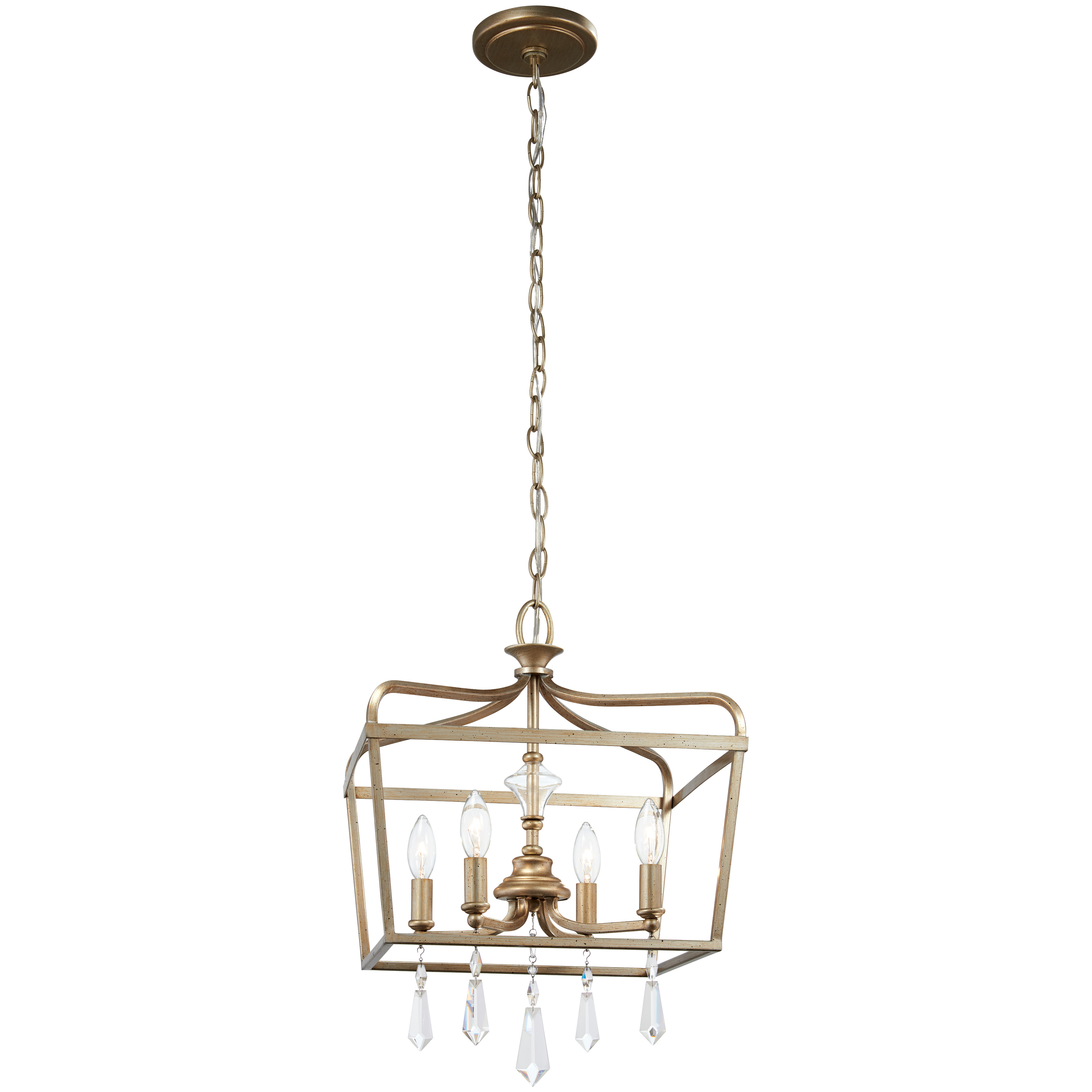 The Laurel Estate pendant combines traditional elegance with contemporary simplicity. Its Brio Gold finish and crystal accents create sophisticated ambiance, while the compact 14.25-inch width makes it perfect for smaller dining areas and kitchen islands. - alternate view
