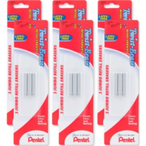 Refill Eraser For Pentel Twist-Erase Series Pencils, 3 Per Pack, 6 Packs