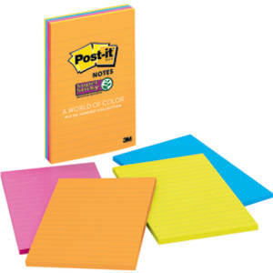 Super Sticky Notes, 4 x 6, Rio de Janeiro Collection, Lined, 4 Pads/Pack