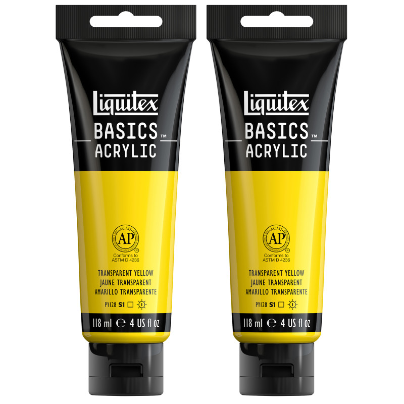 BASICS Acrylic Paint, 118 mL Tube, Transparent Yellow, Pack of 2