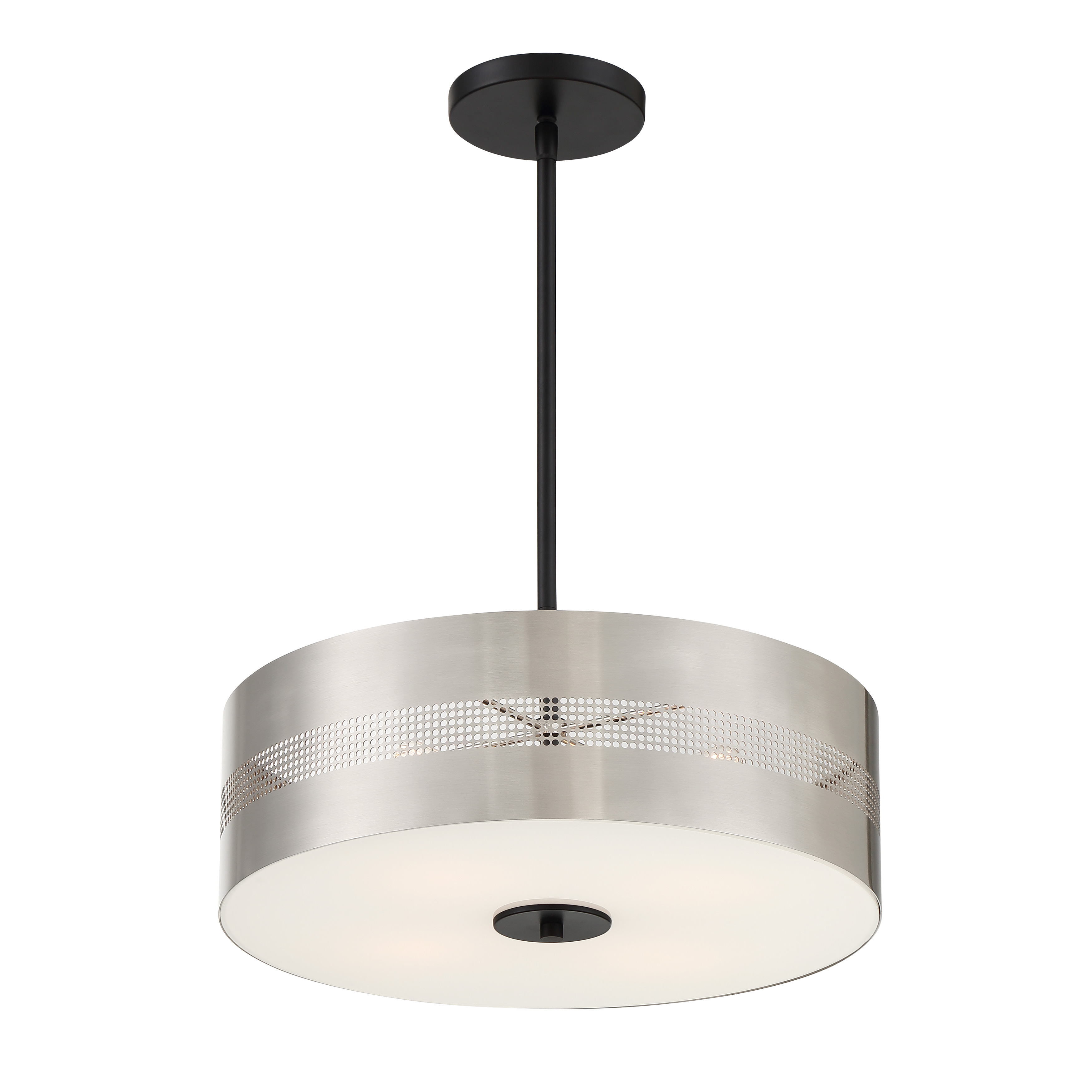 The Grid 3 combines industrial aesthetics with modern functionality in a compact semi-flush design. Its brushed nickel and coal finish creates visual interest while the steel grid shade adds architectural dimension. - alternate view