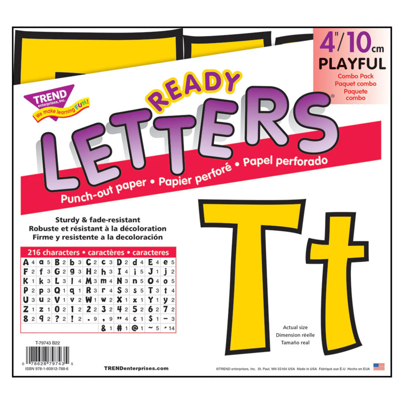 Yellow 4-Inch Playful Uppercase/Lowercase Combo Pack (EN/SP) Ready Letters®