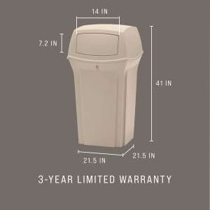 RUB843088BG, Rubbermaid Commercial,  Ranger Container with 2 Doors, 35 gal, Plastic, Beige