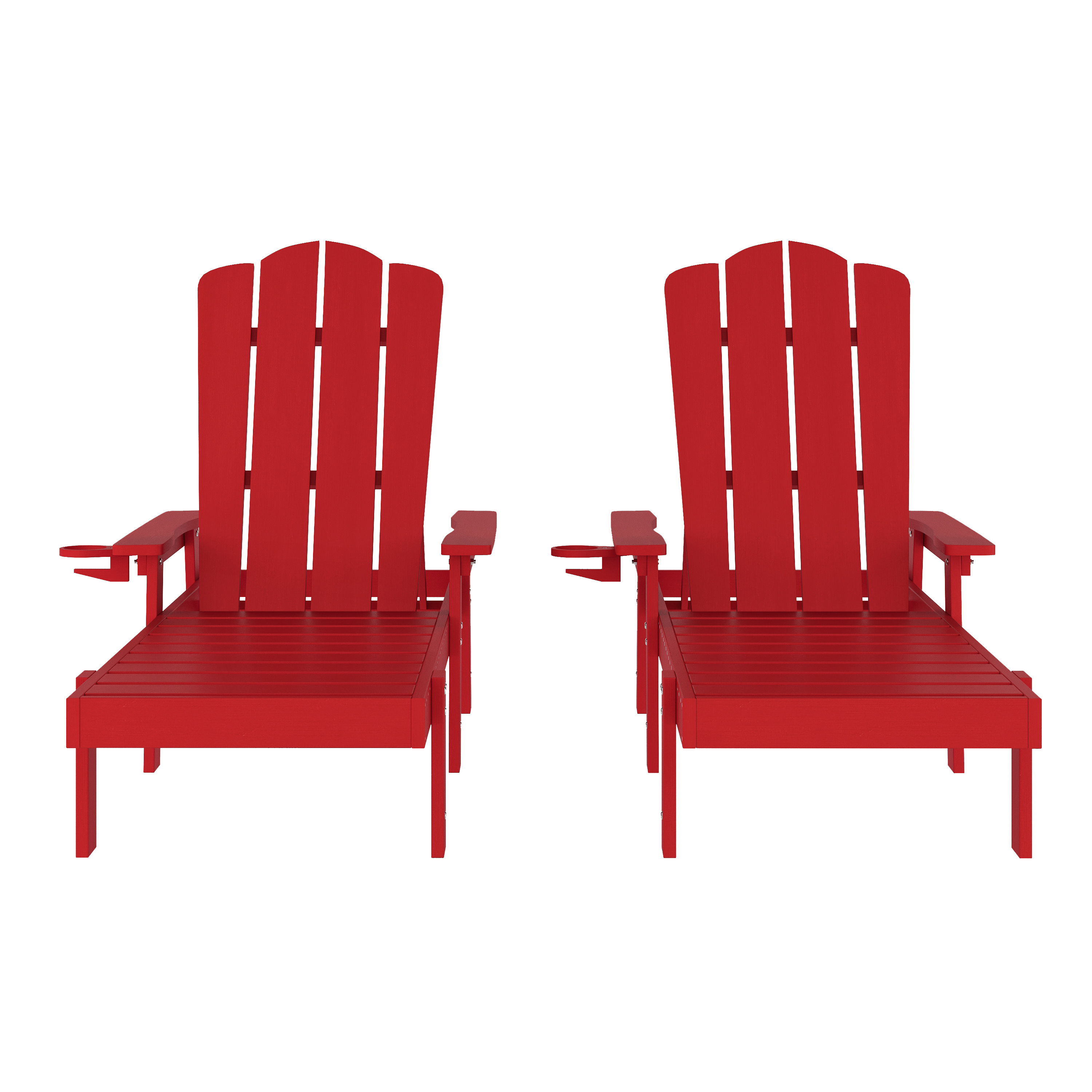 Stockton Set of 2 Red Recycled HDPE Adjustable Adirondack Loungers with Fold ... - Bild 3 von 23