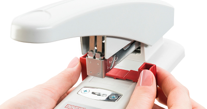 Set the depth guide once and staple in the same place on every stack.