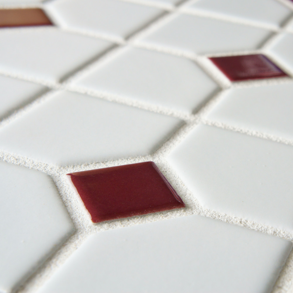 Oxford Matte White w/ Maroon Dot 11-3/8 in. x 11-3/8 in. Porcelain Mosaic Tile