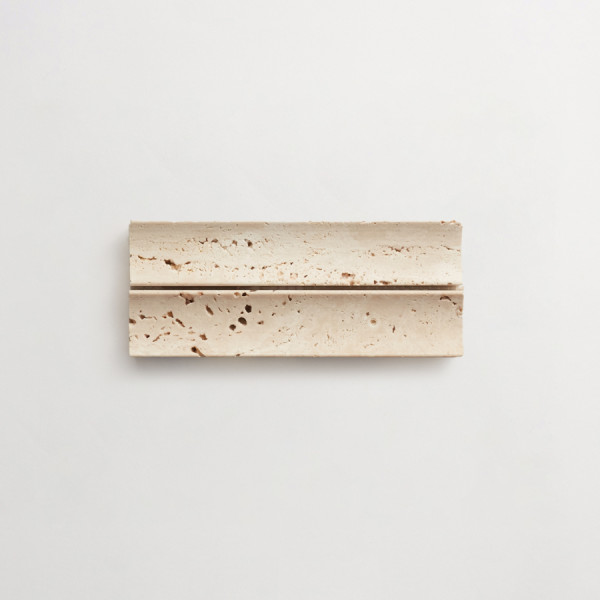 clé lapidary: sculpted shapes | etui petit mosaic sheet | honed | beige travertine | sample 