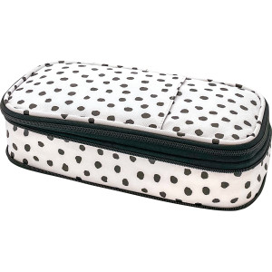 Estuche para lápices con lunares pintados en negro y blanco