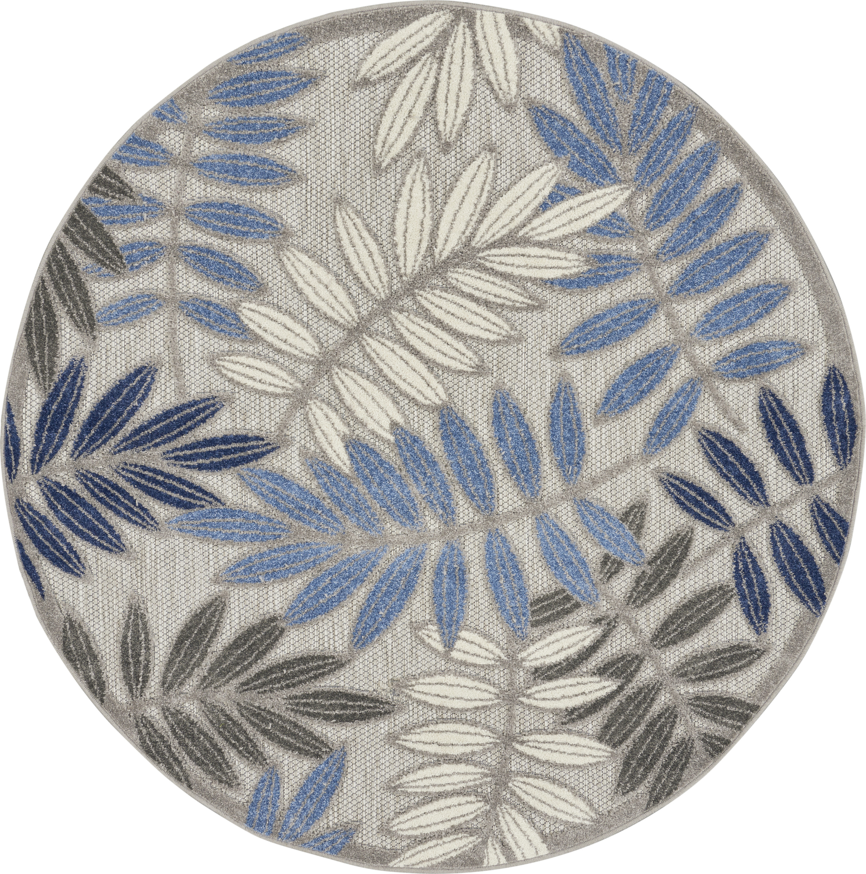 Nourison Aloha 4' x Round Grey Blue Tropical Rug