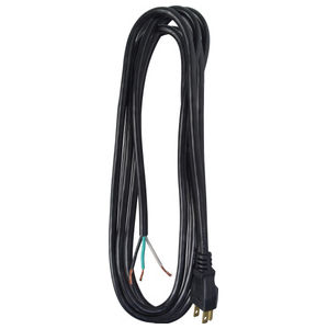 Power Cord, Cable Cord Set, 16 AWG, 3 Conductor, Black, 9 ft. L