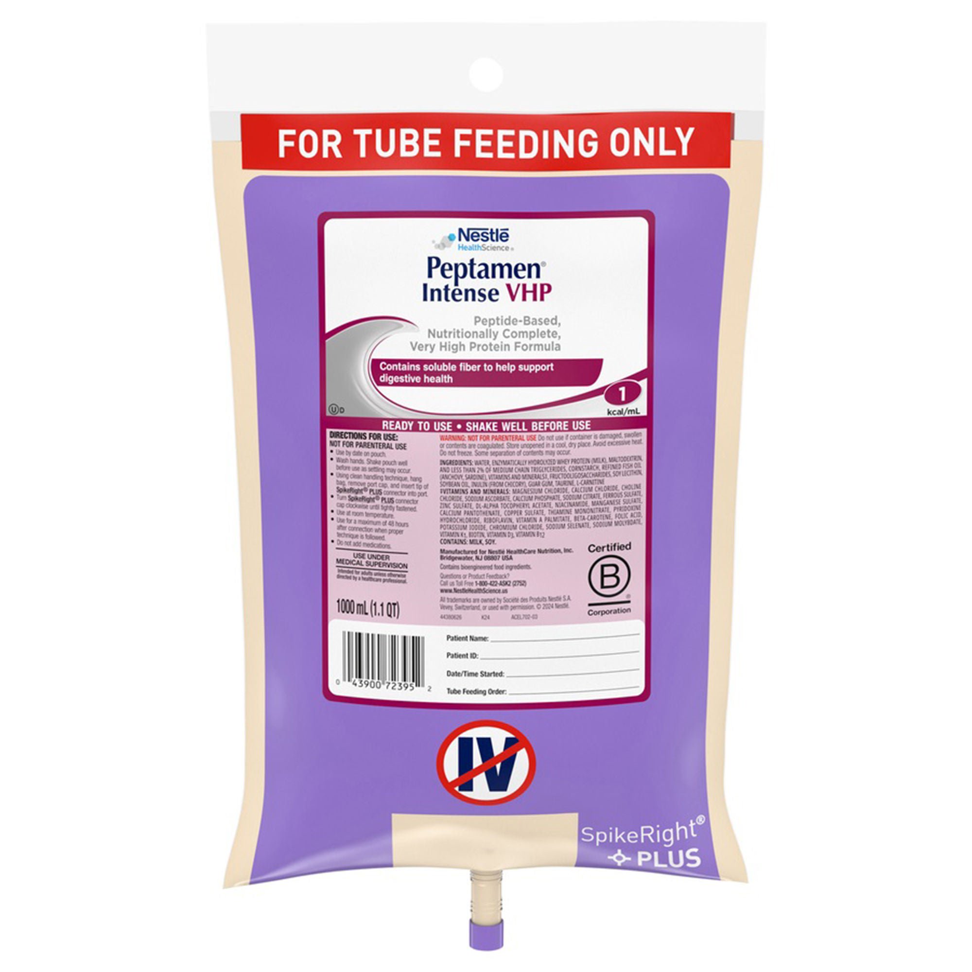 Peptamen® Intense VHP Tube Feeding Peptide-Based Formula, 33.8 oz. UltraPak® Bag