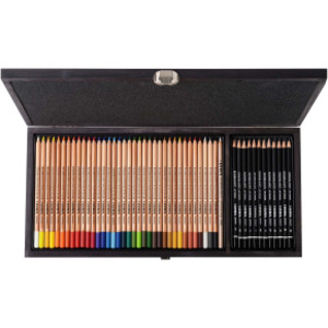 Rembrandt Polycolor & Art Specials Wooden Box Drawing Set, Colored Pencils & Sketching Pencils, Assorted Colors, 49 Pieces