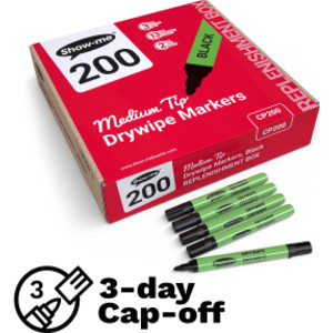 Medium Tip Slim Barrel Dry Erase Markers, Black, Box of 200